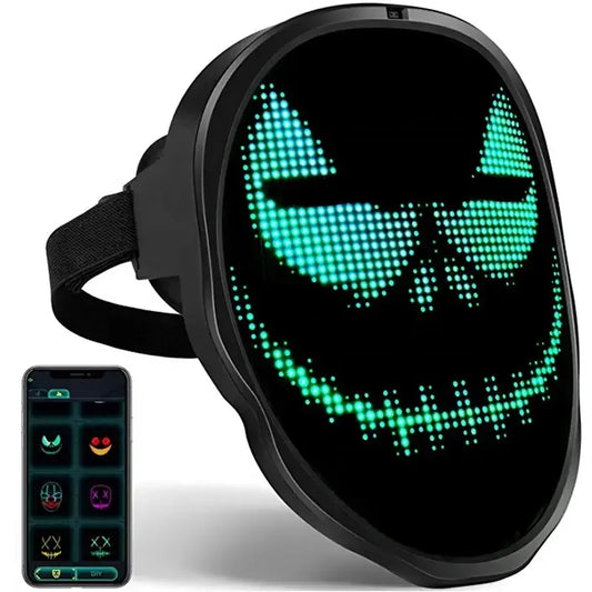 Led Mask with Gesture Sensing,Bluetooth APP Control Programmable Smart Display Face Transforming Light Up Halloween Mask