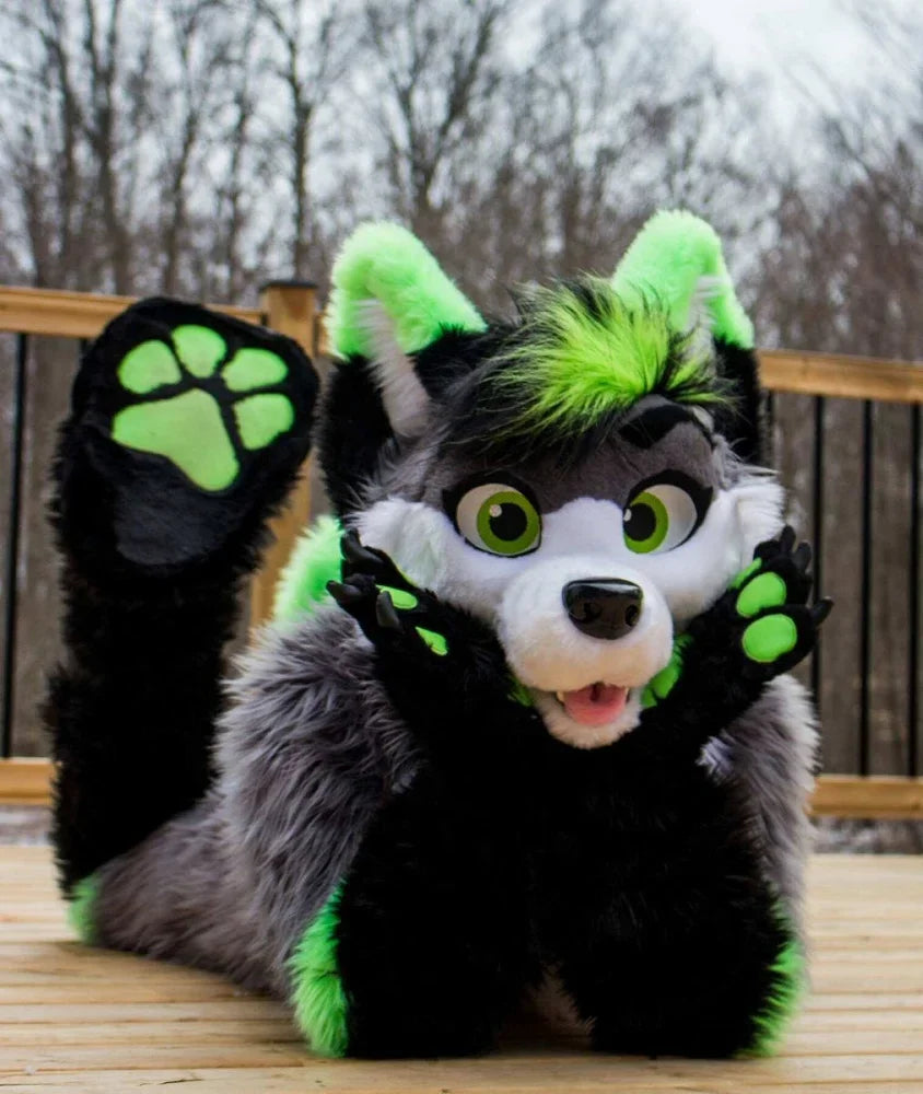 ChristmasGreen Grey White Long Fur Husky Dog Fox Purple Blue Mascot Costume Fursuit Halloween Suit Cosplay