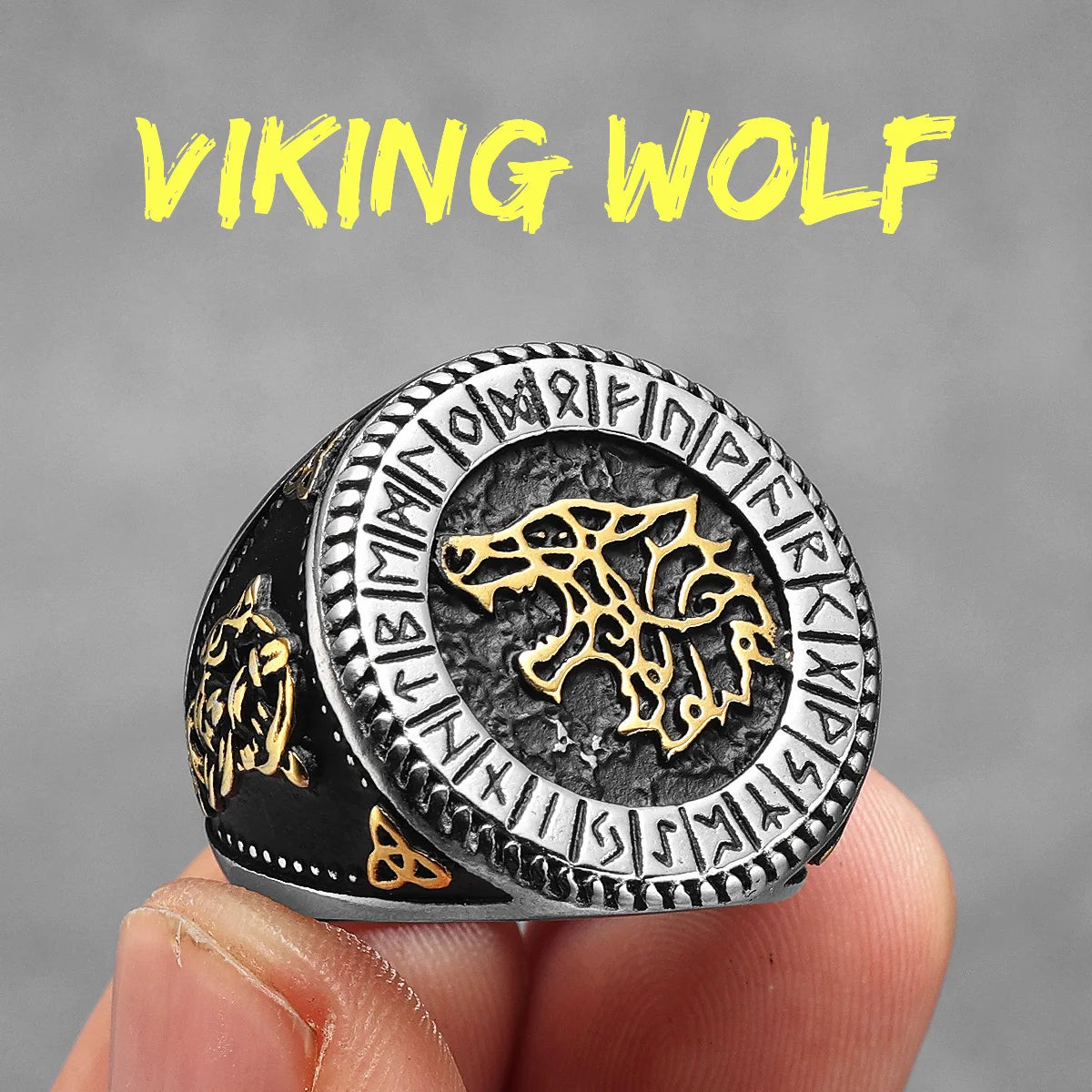 Viking Runes Wolf Ursa Bear Stainless Steel Womens Mens Rings Punk Vintage For Boyfriend Biker Jewelry Creativity Gift Wholesale