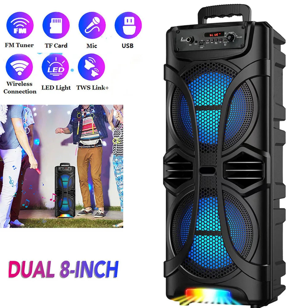 6800W Portable Bluetooth Speaker Sound System Party Led Light Rechargeable Outdoor Loud KaraokeDual 8 " Speaker USB TWS