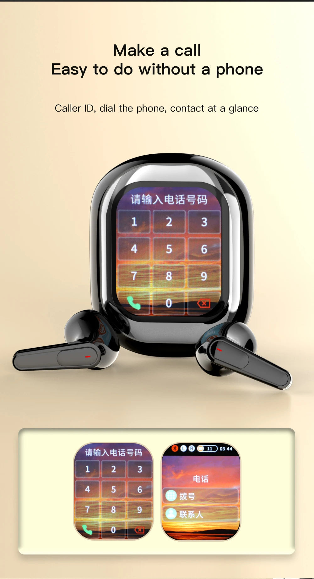 AI Translation Headphones 144 Languages Real Time Translator 50H Playtime LED Full Color Touch Screen ENC Noise Cancelling Mic