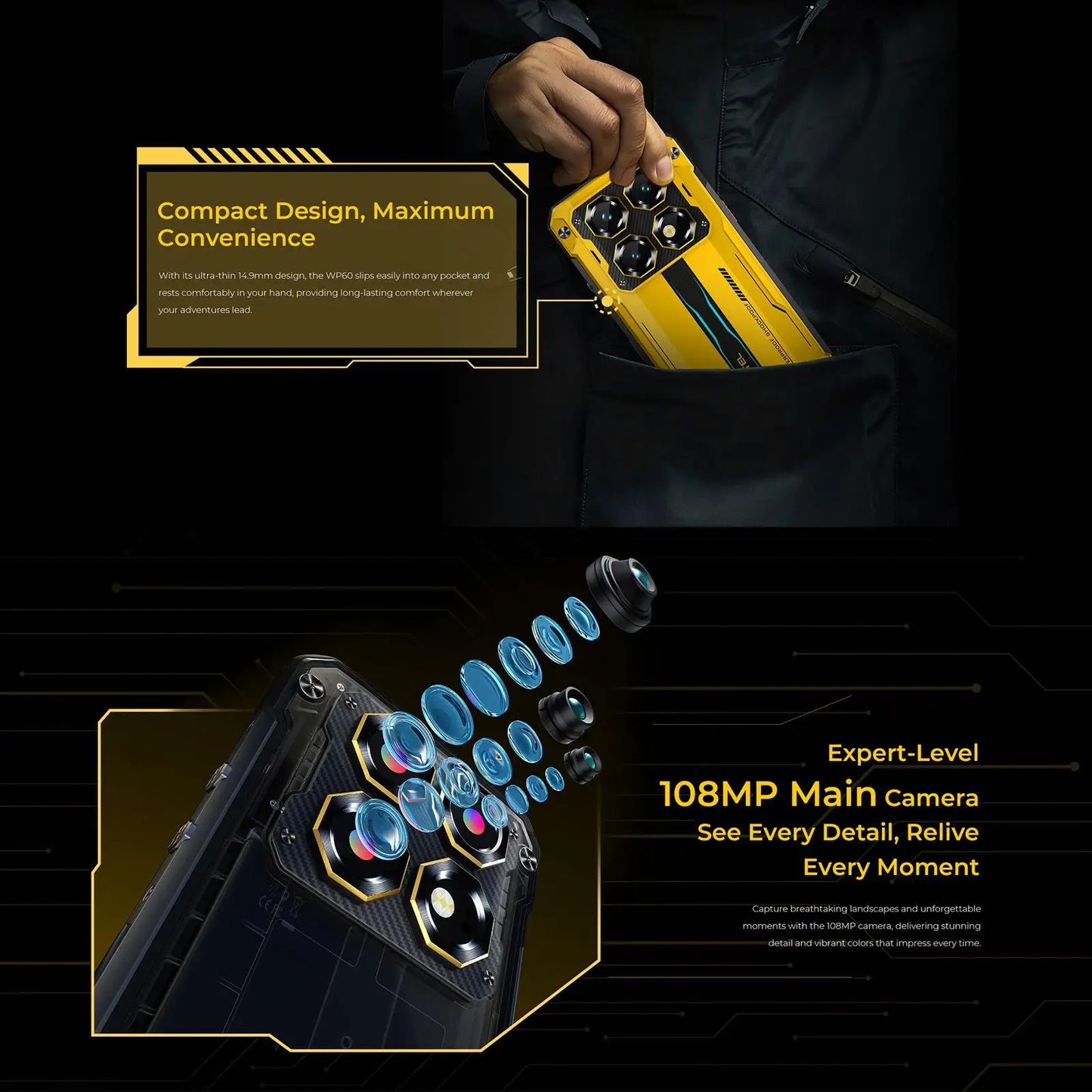 Oukitel WP60 Rugged Phone 12GB/16GB+512GB Night Vision 108MP Camera 7.2'' Android 15 Dimensity 7025 10000mAh NFC 5G Smartphone