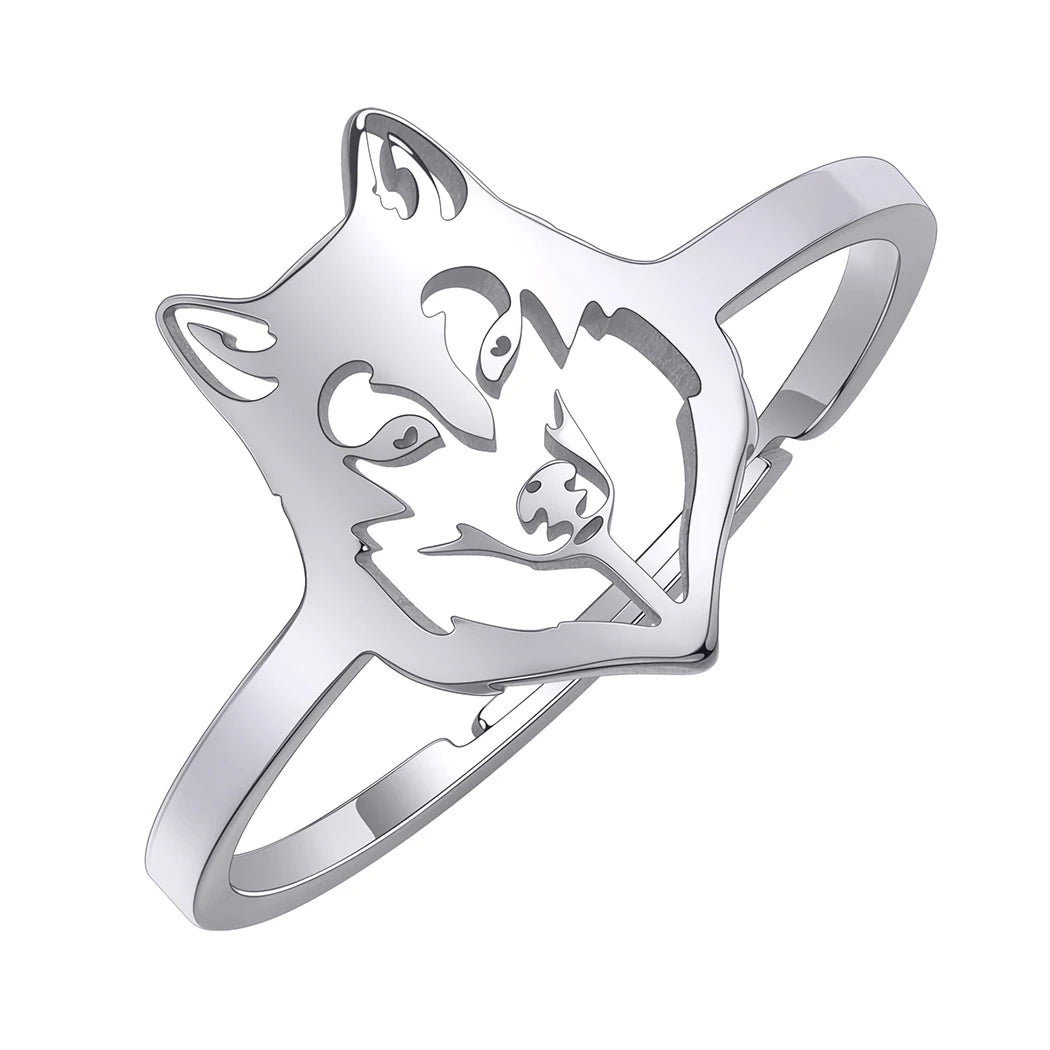 Stainless Steel Men Punk Wolf Head Rings for Women Unisex Open Adjustable Jewelry Male Finger Rings Hip Hop Trendy Gifts