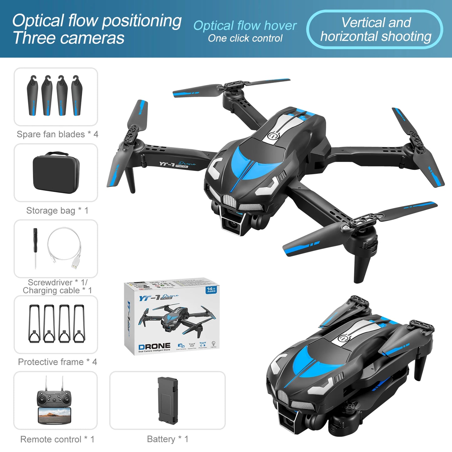 YT-1 Drone 4k Profesional Triple Camera Professional Obstacle Avoidance Optical Flow Positioning  Aerial Photography Quadcopter