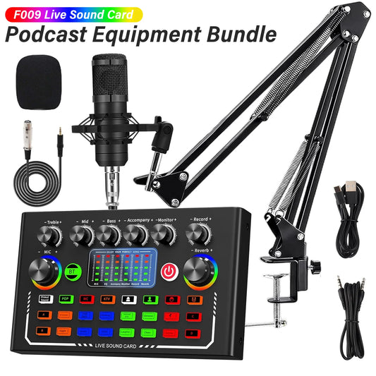 F009 Live Sound Card Broadcast quipment,Bluetooth Audio DJ Mixer with Microphone Set Device For Smartphone Live Streaming
