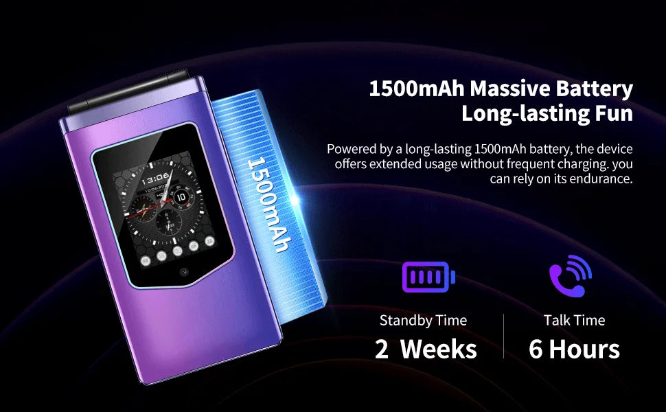 HAMTOD T8 Flip Phone 2.8 inch Inner Screen 128MB ROM+ 48MB RAM 1500mAh Battery 0.3MP Rear Camera 4G VoLTE Cellphone
