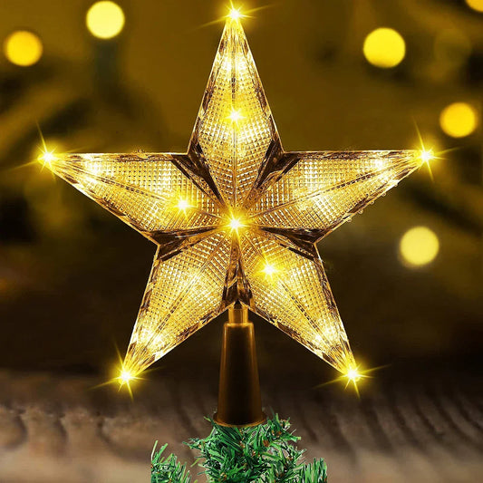 20cm Christmas Tree Top Light Led Glowing Star Sparkling Light Pentagram Christmas Tree Ornament New Year Home Decor Navidad