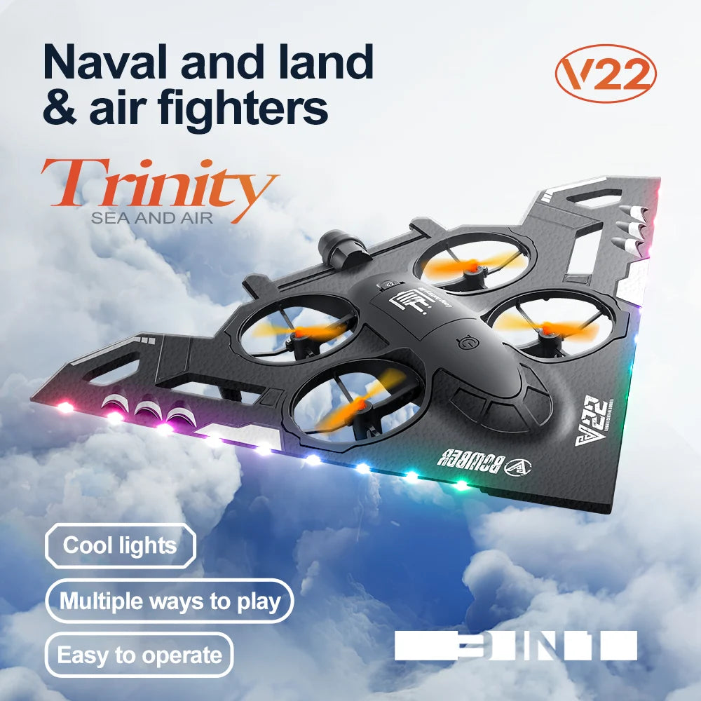V22 3 in 1 RC Glider Helicopter 2.4G EPP Stunt Gravity Sensing Foam Fighter Remote Control Airplane With Color Light Boy Toy