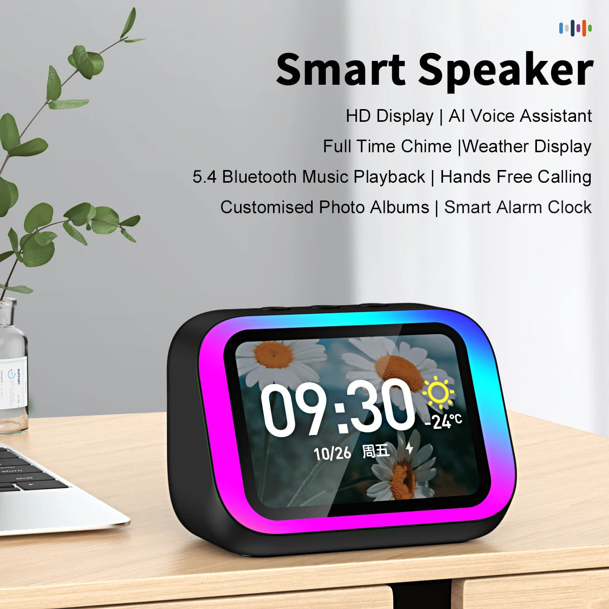 Smart Bluetooth 5.4 Speaker Voice assistant HDTouch Screen Display Electronic Album Alarm Clock Hi-fi Stereo Sound