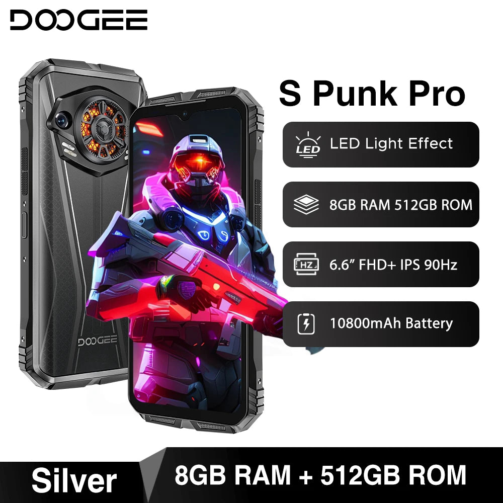 DOOGEE S Punk Pro Rugged Phone 128dB Speaker 8GB RAM 512GB ROM 6.6'' FHD+ Display 10800mAh Battery 50MP AI Camera NFC Smartphone