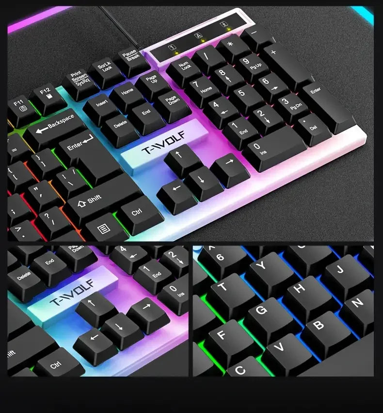 4-in-1 Wired Keyboard and Mouse Set, USB Plug Keyboard and Mouse Suitable for Laptops & Desktops, 104 Keys with RGB Backlighting