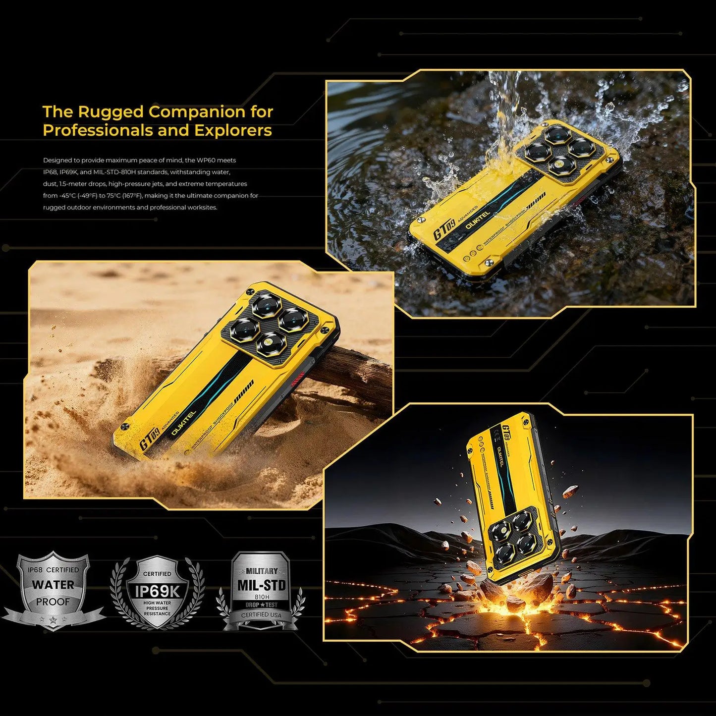 Oukitel WP60 Rugged Phone 12GB/16GB+512GB Night Vision 108MP Camera 7.2'' Android 15 Dimensity 7025 10000mAh NFC 5G Smartphone