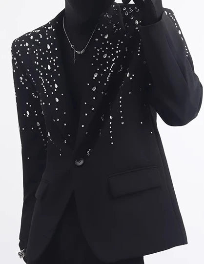 Male Long Sleeve Blazers Men's 2025 Spring Autumn New Niche Hot Diamond Design Trendy Tailored Coats Loose Fashion Suit Jackets