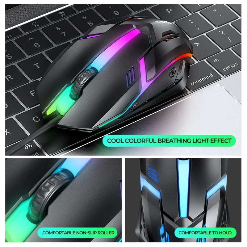4-in-1 Wired Keyboard and Mouse Set, USB Plug Keyboard and Mouse Suitable for Laptops & Desktops, 104 Keys with RGB Backlighting