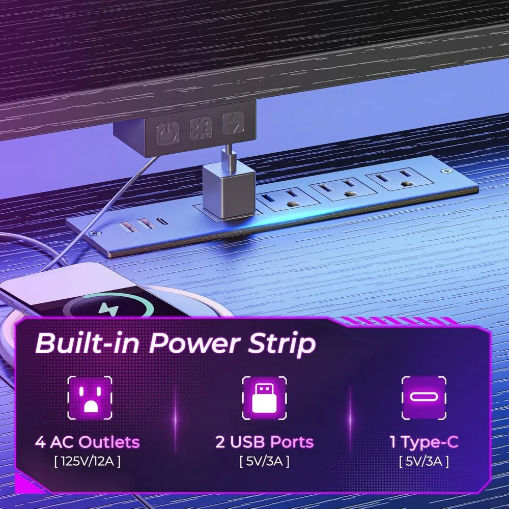 Desk L Shaped Gaming Desk with LED Lights & Power Outlets