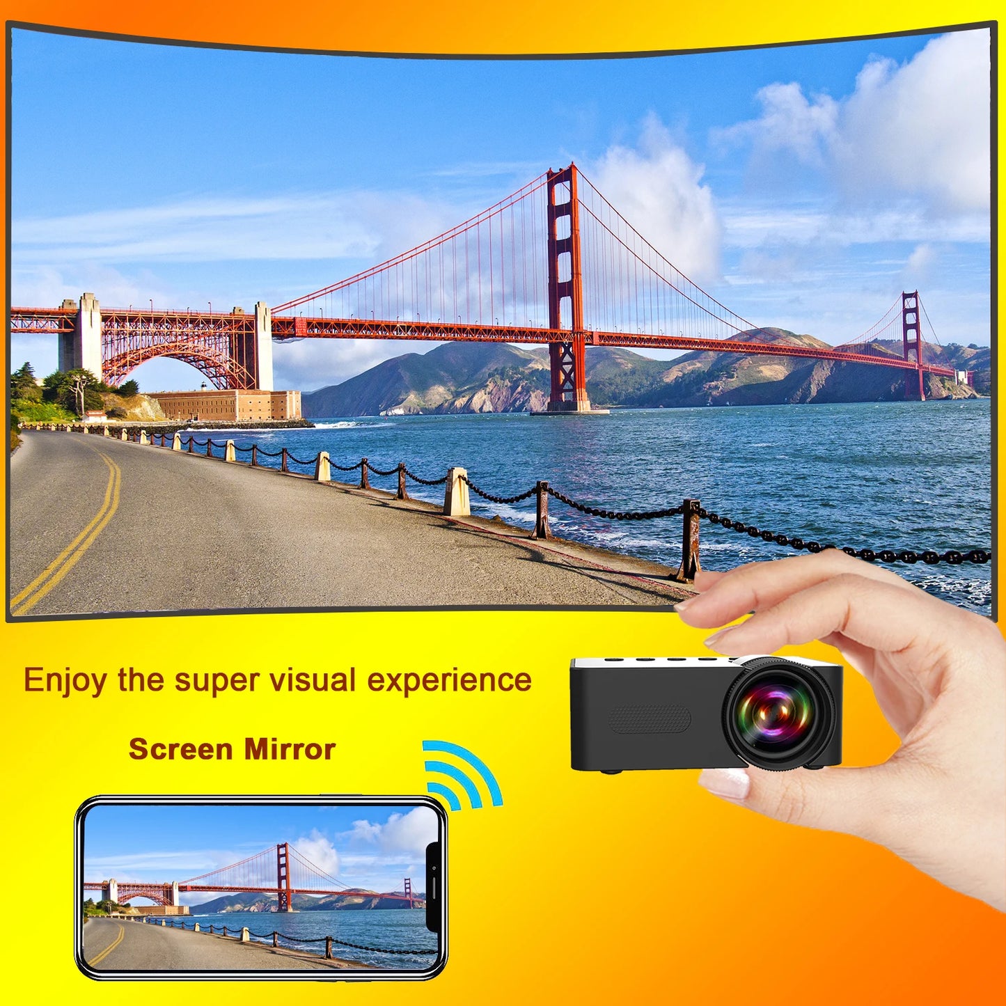 Portable projector YT100. Supports high-definition projection. Mini projector. Mobile cinema.