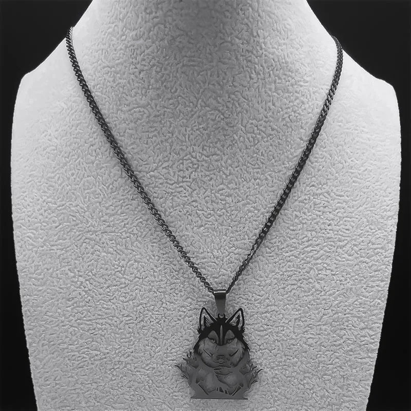 Goth Full Moon Wolf Head Pendant Necklace Women Men Black Color Forest Tree Hollow Animal Necklaces Jewelry Party Gifts N2032S03