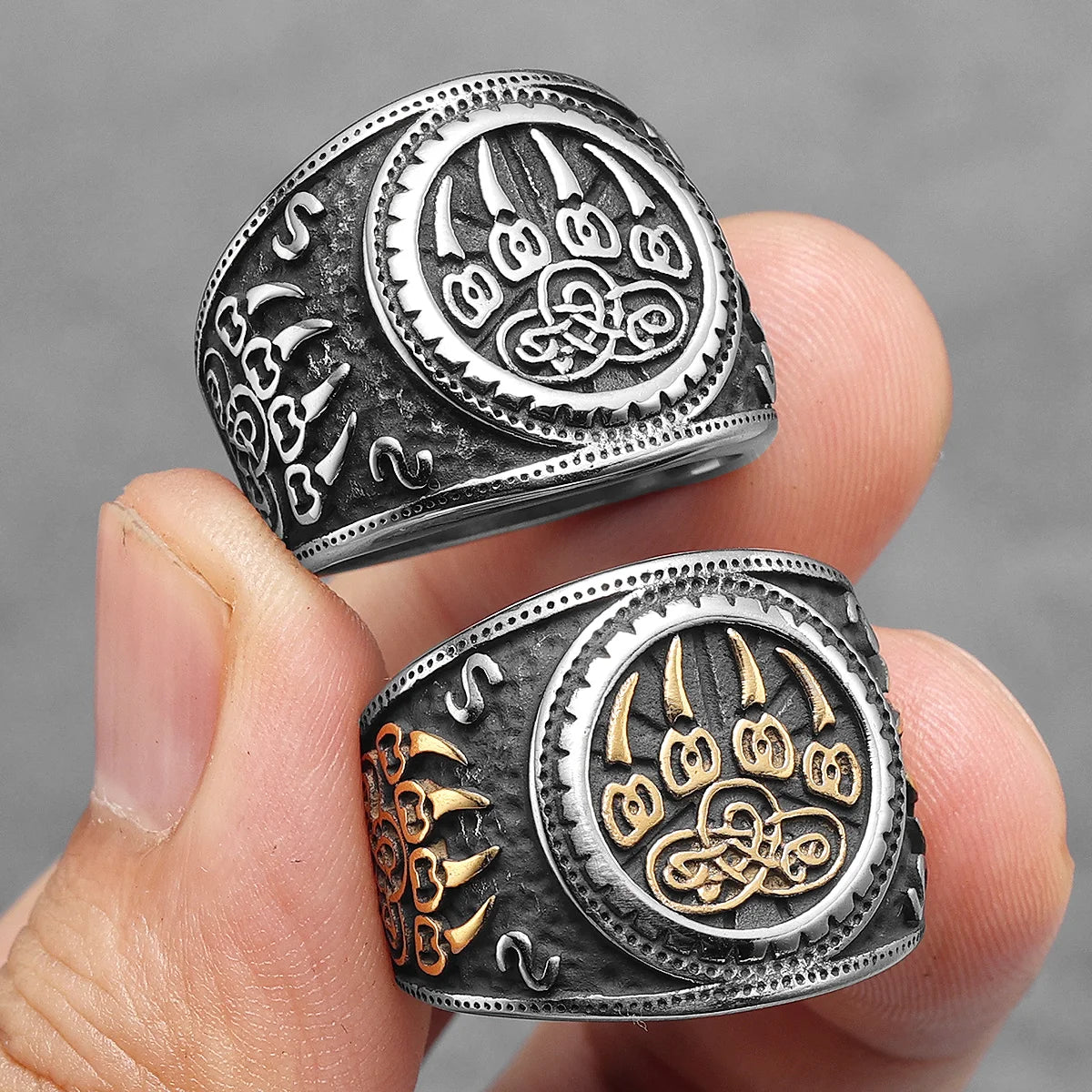Viking Runes Wolf Ursa Bear Stainless Steel Womens Mens Rings Punk Vintage For Boyfriend Biker Jewelry Creativity Gift Wholesale