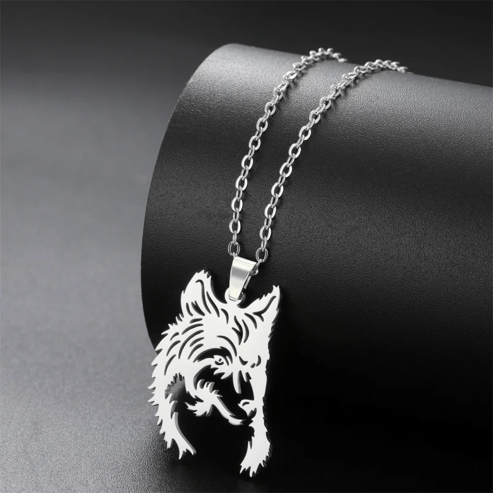 My shape Stainless Steel Wolf Head Necklace for Men Women Hollow Wolf  Animal Necklace Punk Jewelry Male Boys Valentine's Day