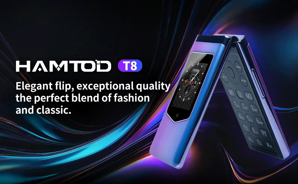 HAMTOD T8 Flip Phone 2.8 inch Inner Screen 128MB ROM+ 48MB RAM 1500mAh Battery 0.3MP Rear Camera 4G VoLTE Cellphone