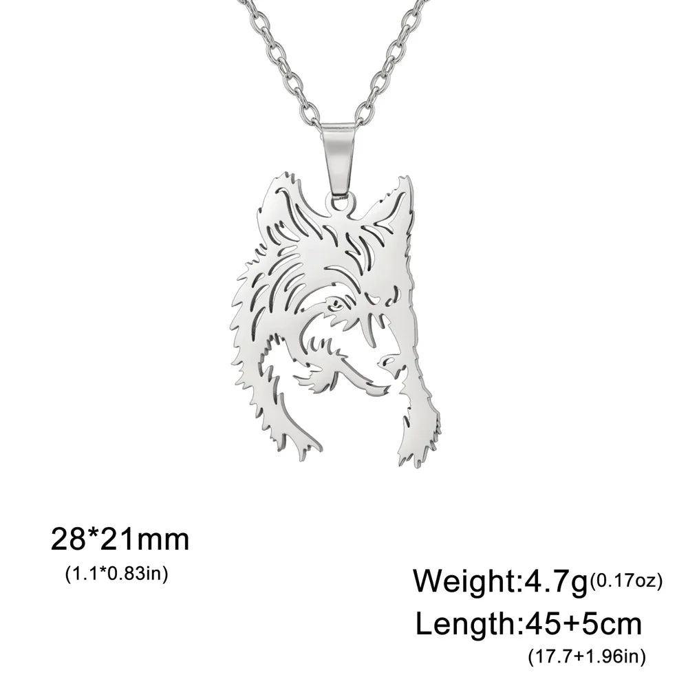 My shape Stainless Steel Wolf Head Necklace for Men Women Hollow Wolf  Animal Necklace Punk Jewelry Male Boys Valentine's Day