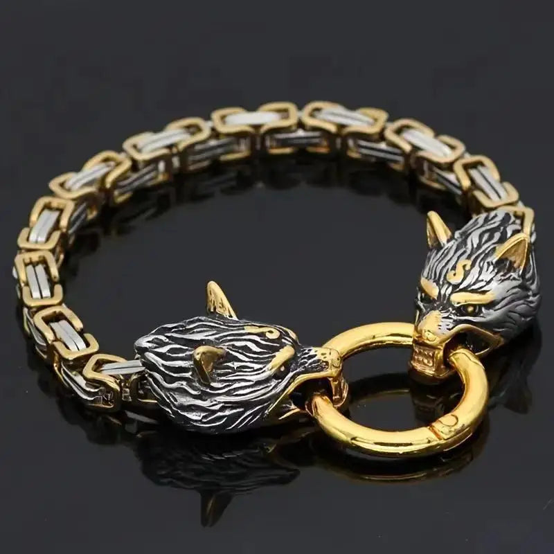 Vintage Stainless Steel Nordic Viking Runes Hammer Pendant Necklace Bracelet with Wolf Design for Men Drop-shiping Wholesale