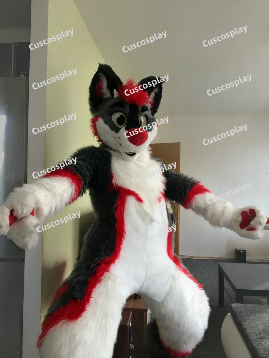 Christmas Red Fur Husky Fox Dog Mascot Costume Fursuit Cosplay Party Game Animal Fancy Dress Advertising Parade Halloween