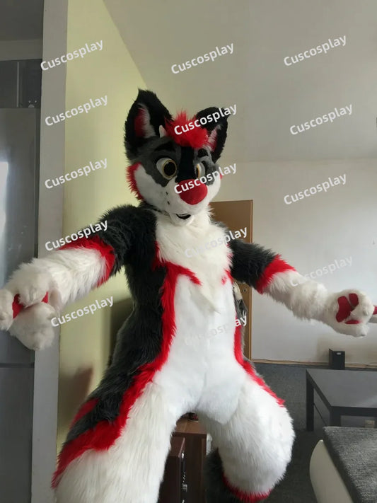 Christmas Red Fur Husky Fox Dog Mascot Costume Fursuit Cosplay Party Game Animal Fancy Dress Advertising Parade Halloween