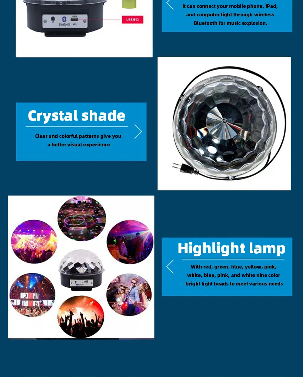 LED disco ball light Bluetooth music stage light bar remote control strobe light wedding party atmosphere light Halloween light