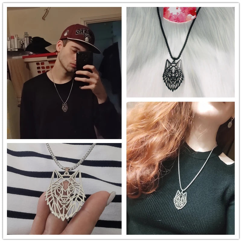 My shape Stainless Steel Wolf Head Necklace for Men Women Hollow Wolf  Animal Necklace Punk Jewelry Male Boys Valentine's Day