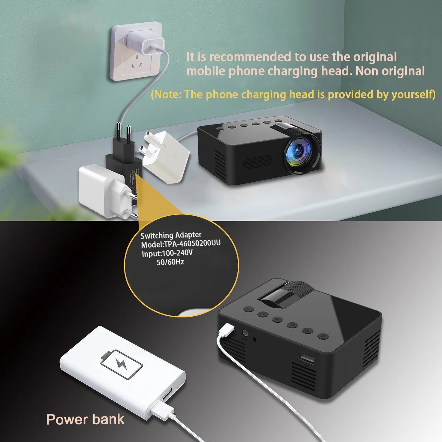 Portable projector YT100. Supports high-definition projection. Mini projector. Mobile cinema.