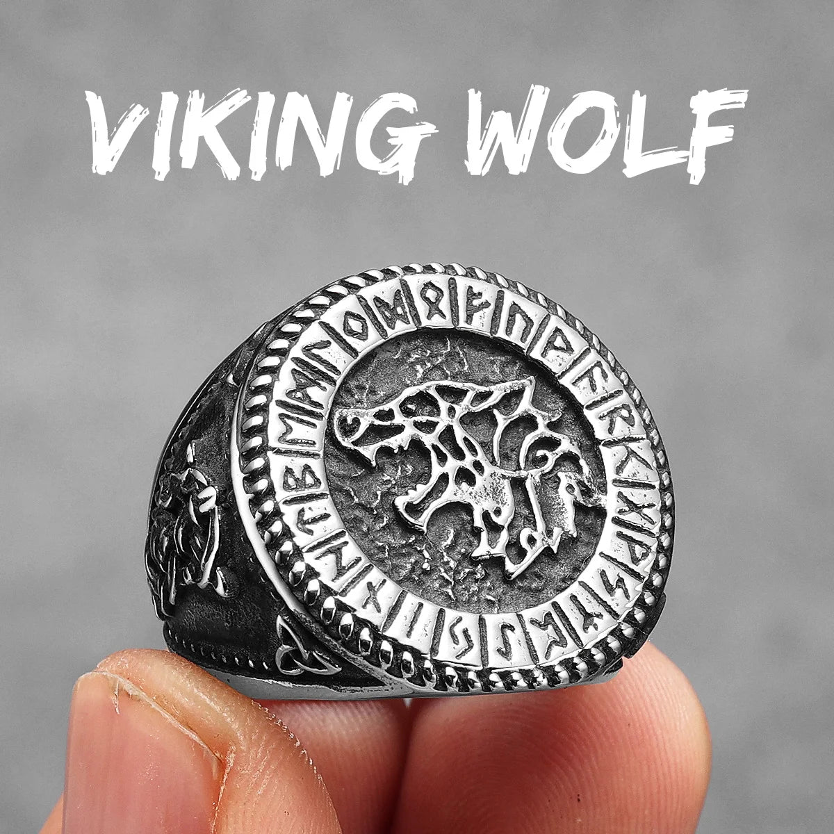 Viking Runes Wolf Ursa Bear Stainless Steel Womens Mens Rings Punk Vintage For Boyfriend Biker Jewelry Creativity Gift Wholesale