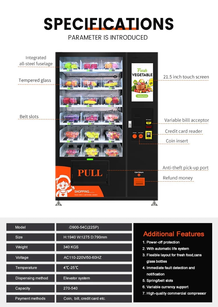 2024 New Arrived Drinks And Snack Vending Machine Healthy Fresh Food Vending Machine With Cash Payment