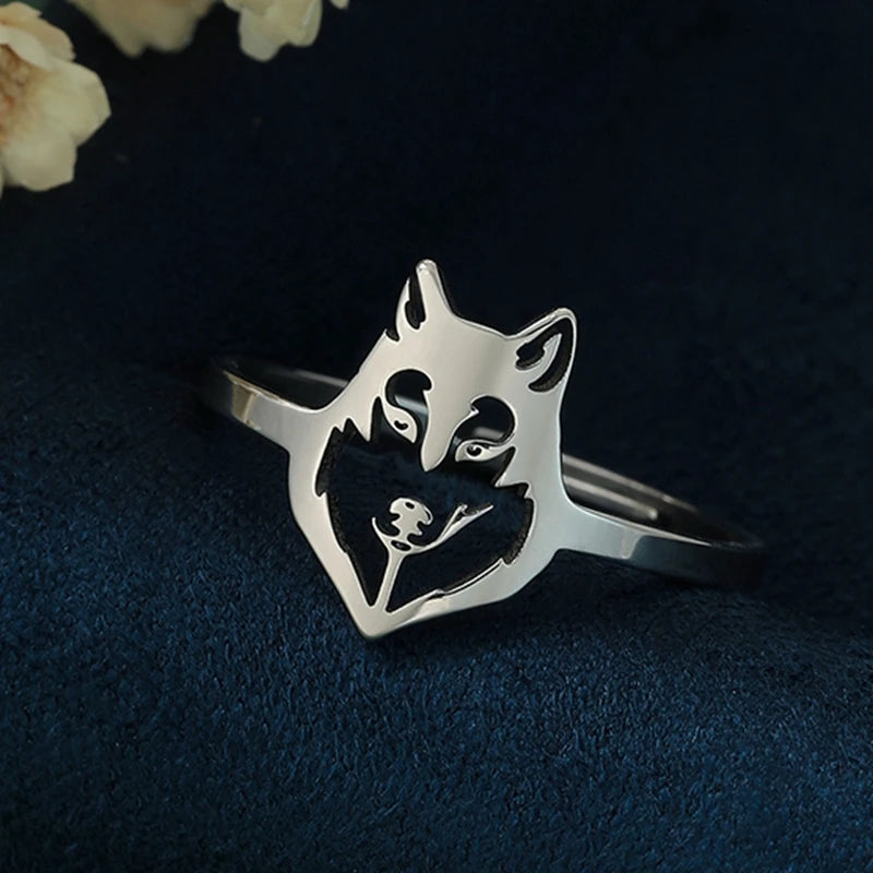 Stainless Steel Men Punk Wolf Head Rings for Women Unisex Open Adjustable Jewelry Male Finger Rings Hip Hop Trendy Gifts