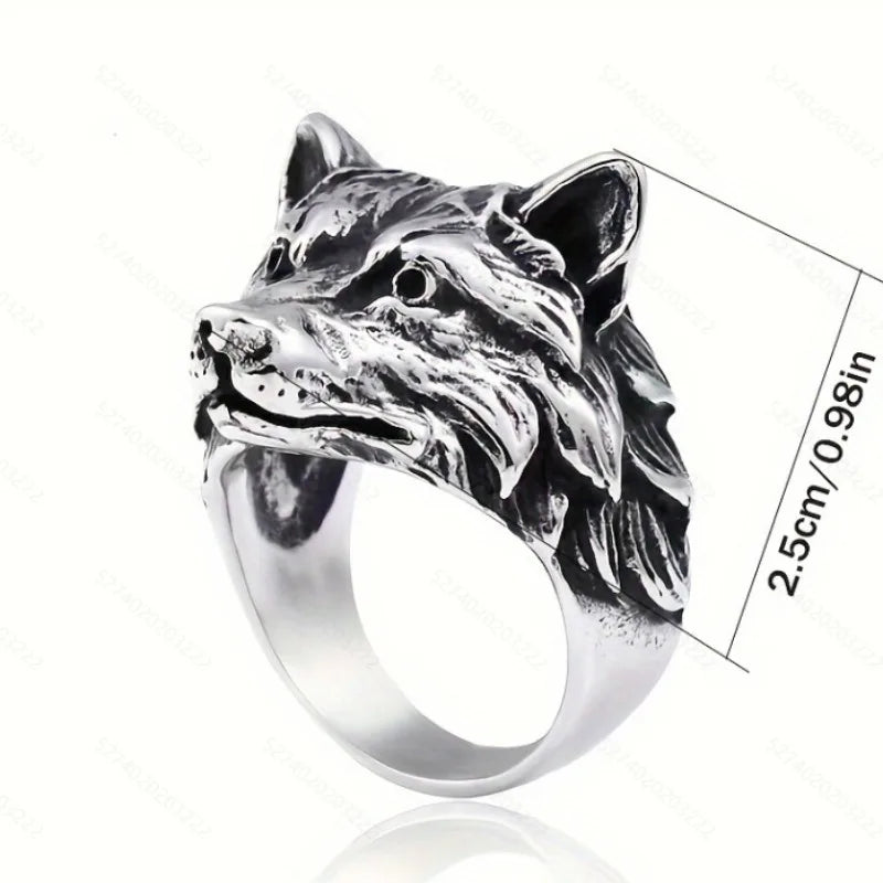 European and American retro wolf head trend animal exaggerated domineering hip hop personality men's ring