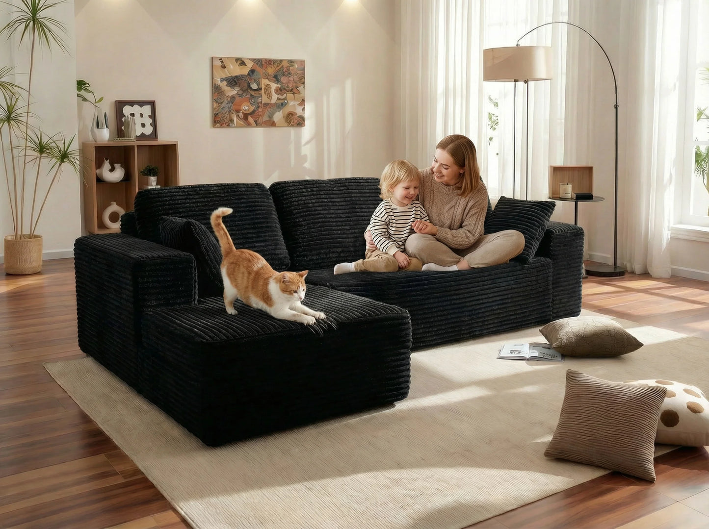 Oversized L Shaped Couch With Chaise, Minimalist Compressed Boneless Couch No Assembly Required, Modular Cloud Sectional Sofa Fo